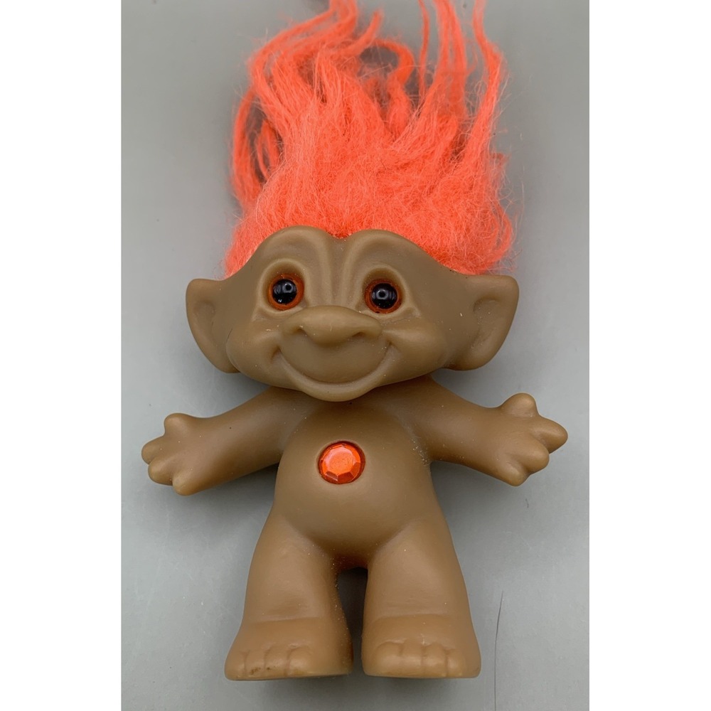 Vtg 1990's Ace Novelty Wishstine Treasure Troll Doll Neon Red Hair Gem Belly